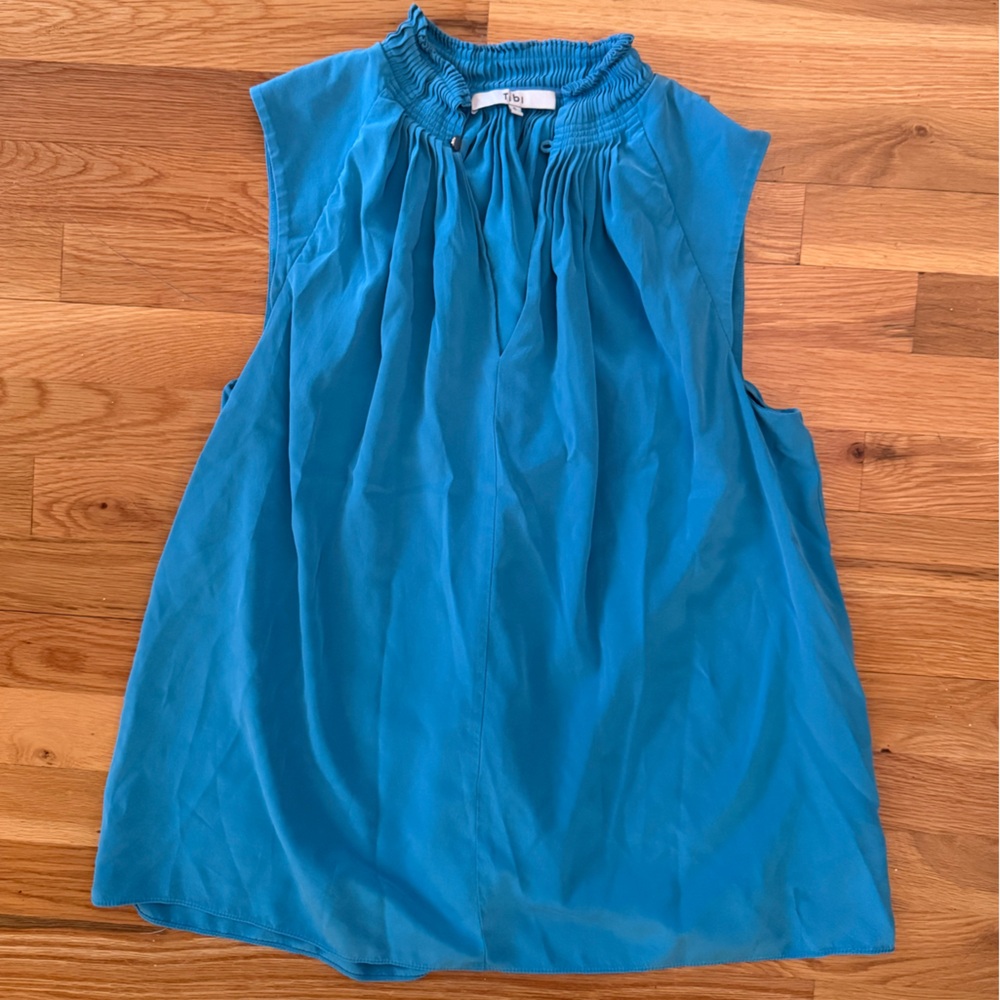 Tibi Sleeveless Blue Silk Top Size 6